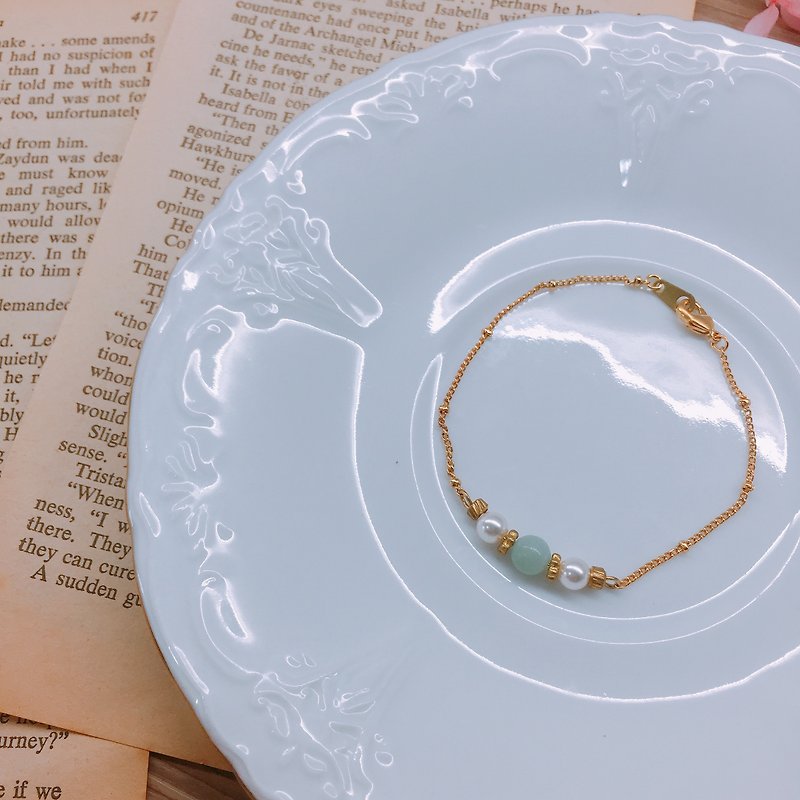 Summer style Tianhe stone pearl brass fine chain - สร้อยข้อมือ - เครื่องเพชรพลอย สีน้ำเงิน