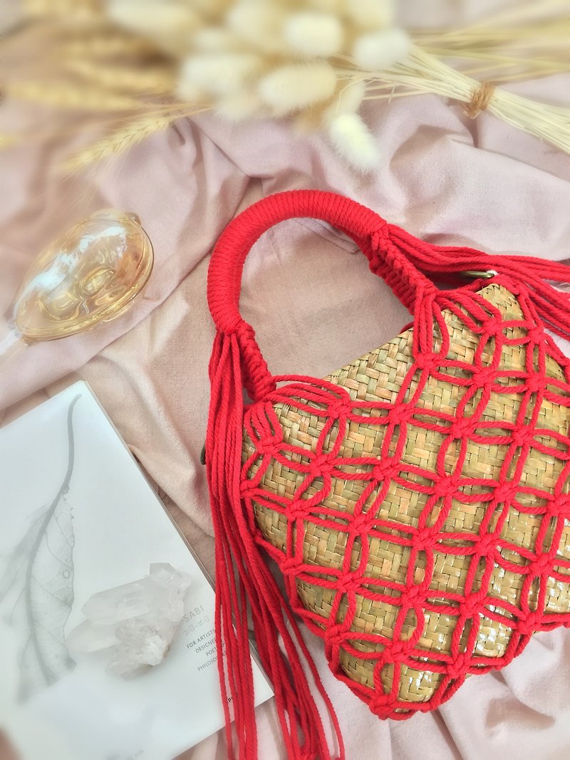 Krajood Woven Bags With Macrame Cord , Crossbody Bags (RED) - Handbags & Totes - Eco-Friendly Materials Red