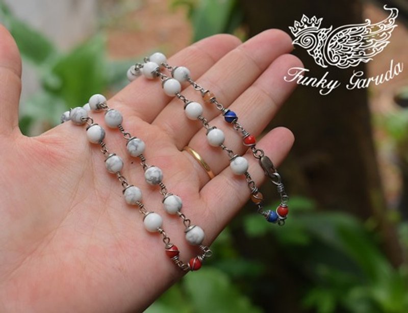 大人清楚★爽やかな白い石★ハウライト ワイヤー ビーズ ネックレス bn009 - 項鍊 - 寶石 