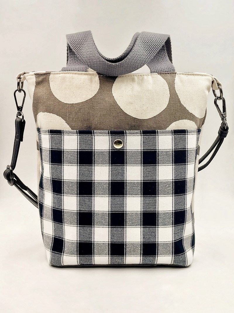 [Designed and manufactured by Kinmen] Japanese style portable cross-body bag with gray polka dots - Kinmen Flower Pei - กระเป๋าแมสเซนเจอร์ - ผ้าฝ้าย/ผ้าลินิน หลากหลายสี