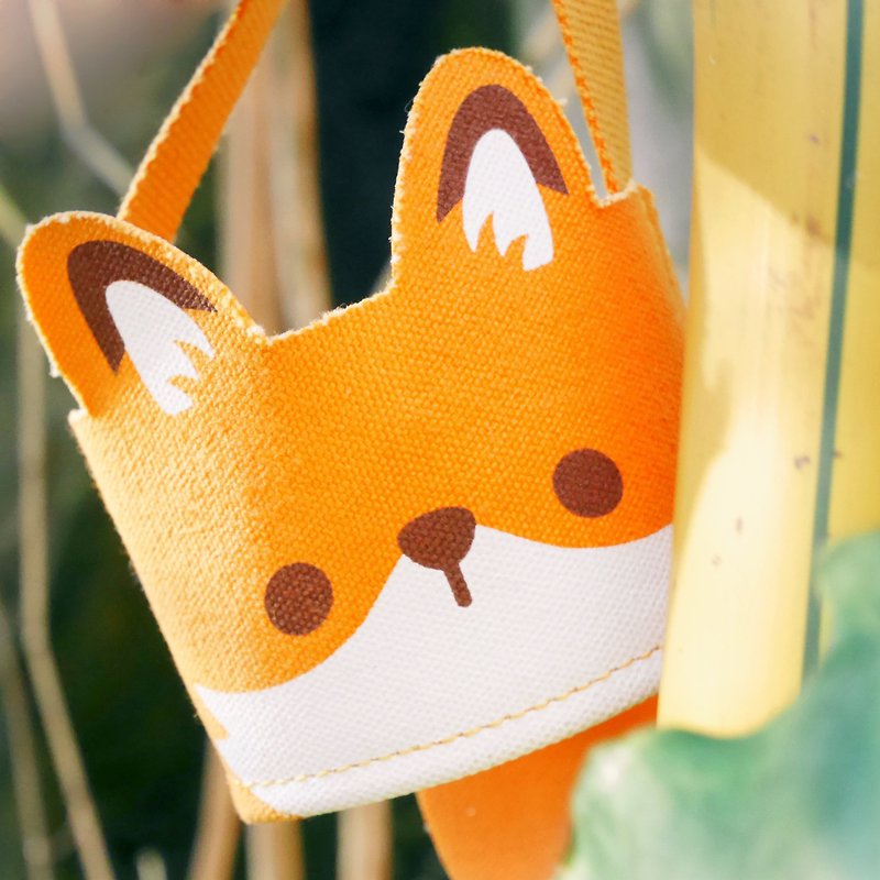 Little Fox Drink Bag / ChiaBB x One Canvas Bag Eco-Friendly Canvas Cup Bag - Handbags & Totes - Cotton & Hemp Orange
