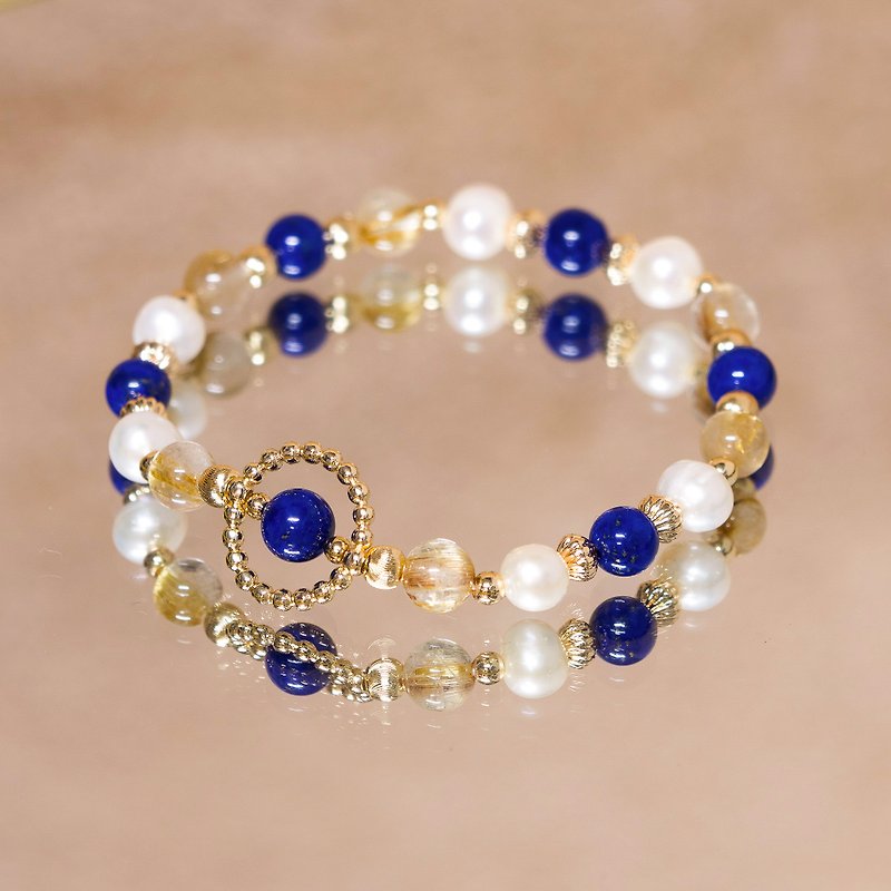 Ancient Wisdom/Career-Love/Lapis Lazuli-Titanium Blonde Crystal- Bronze/Crystal Bracelet - สร้อยข้อมือ - คริสตัล สีน้ำเงิน