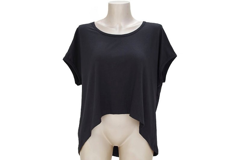 Crew Neck Dolman Short T-shirt <Black> - Women's Shorts - Other Materials Black