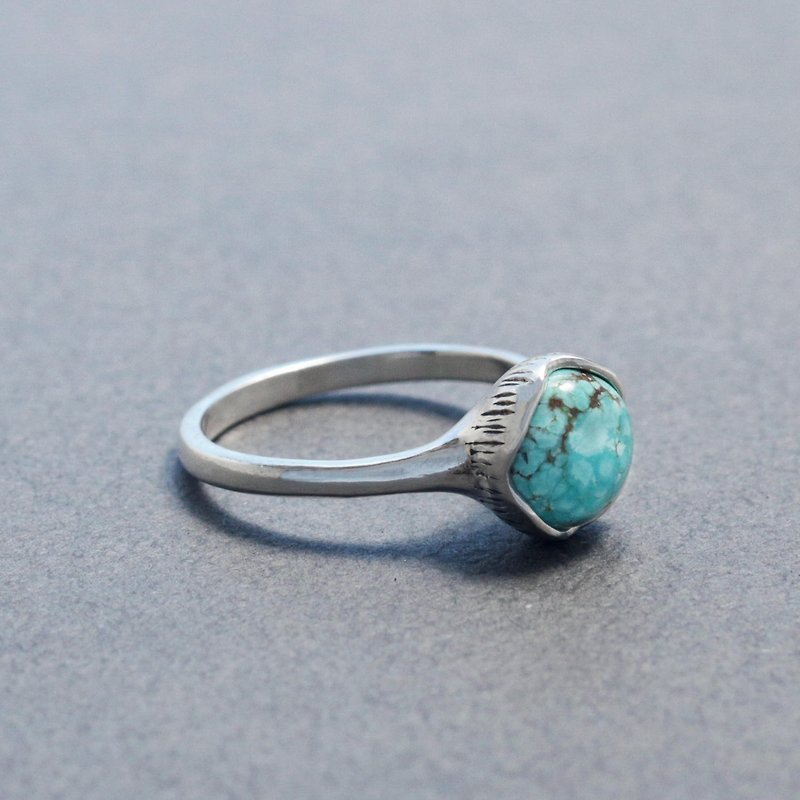8mm Cabochon Ring - Number 8 Turquoise (#12JP) - リング - 金属 ブルー