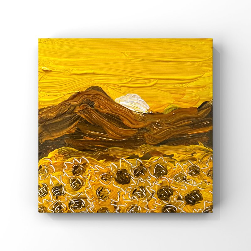 Sunflowers art Sunflower field original oil painting Small art gift from Ukraine - 海報/掛畫/掛布 - 其他材質 橘色