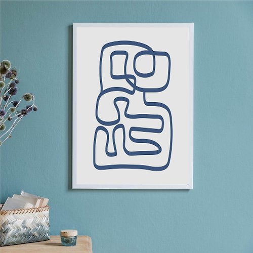 夏日神殿 Modern art, blue decor, abstract line art, navy blue, minimalist art, jpg file