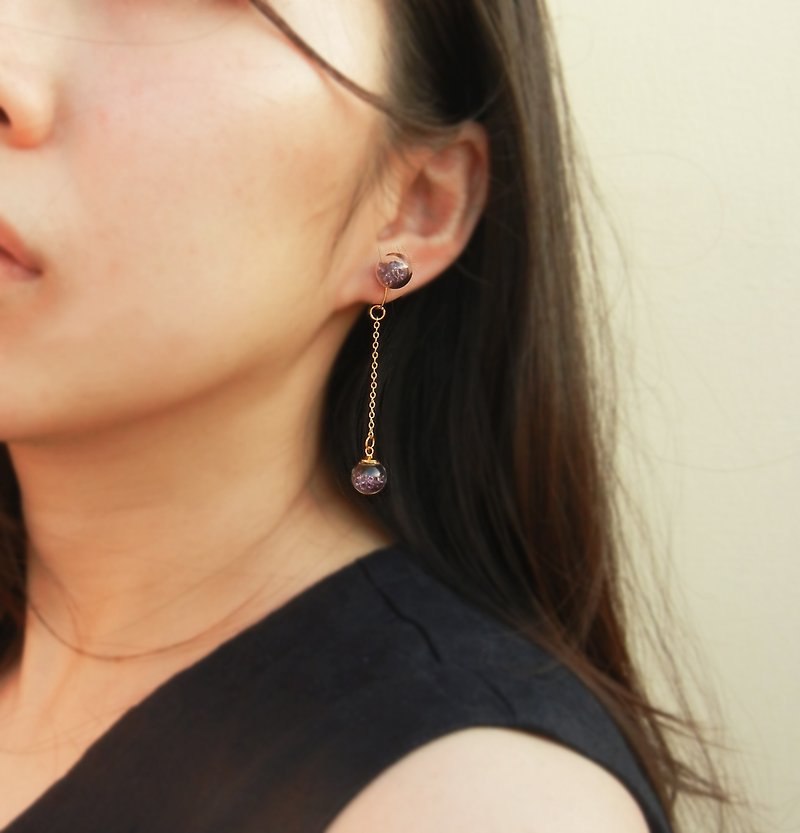 *coucoubird*grape purple broken ear clip / can change anti-allergic ear pin - Earrings & Clip-ons - Gemstone Purple