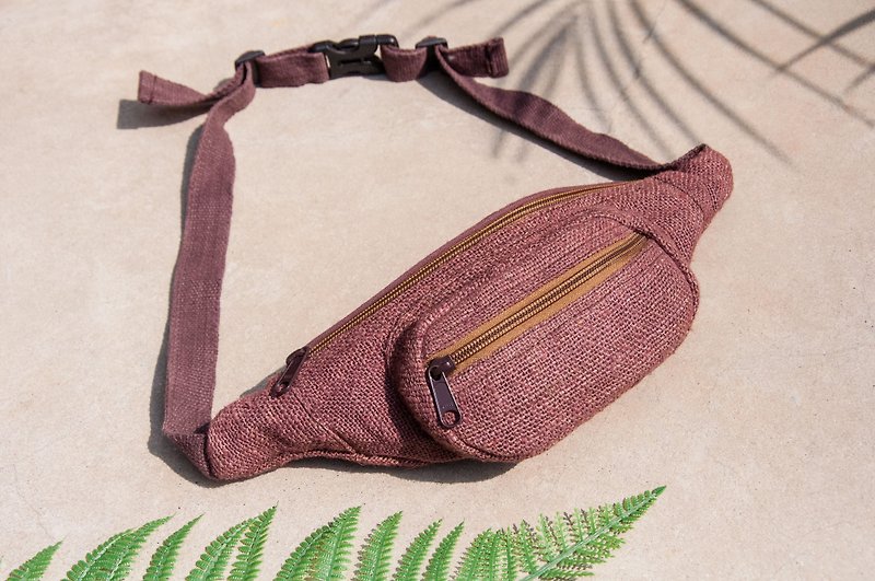 Portable pockets pockets cotton Linen hand-woven shoulder bag messenger bag shoulder bag chest - Coffee forest - Messenger Bags & Sling Bags - Cotton & Hemp Brown