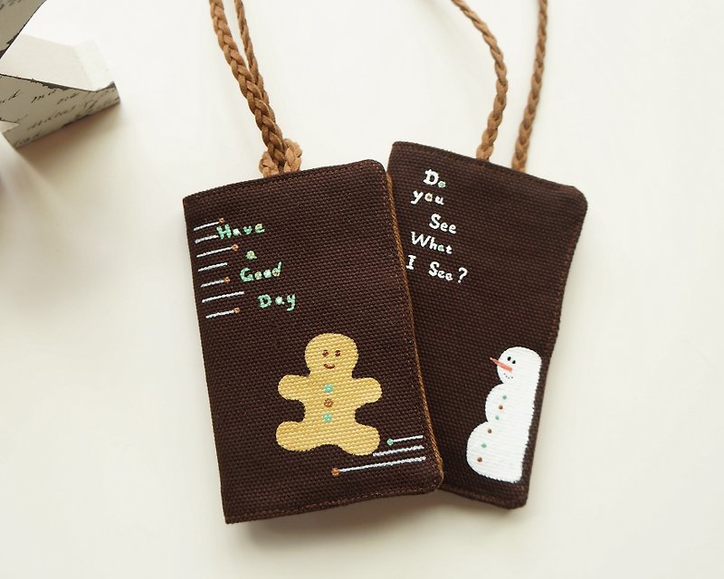 Hand-pantined gingerbread Man&Snow Man card's bag - ID & Badge Holders - Cotton & Hemp Brown