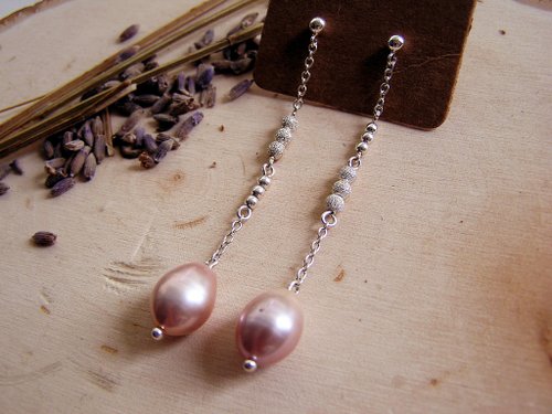 irisjjewellery 春日櫻花系列 925純銀 粉紫色淡水珍珠 耳環