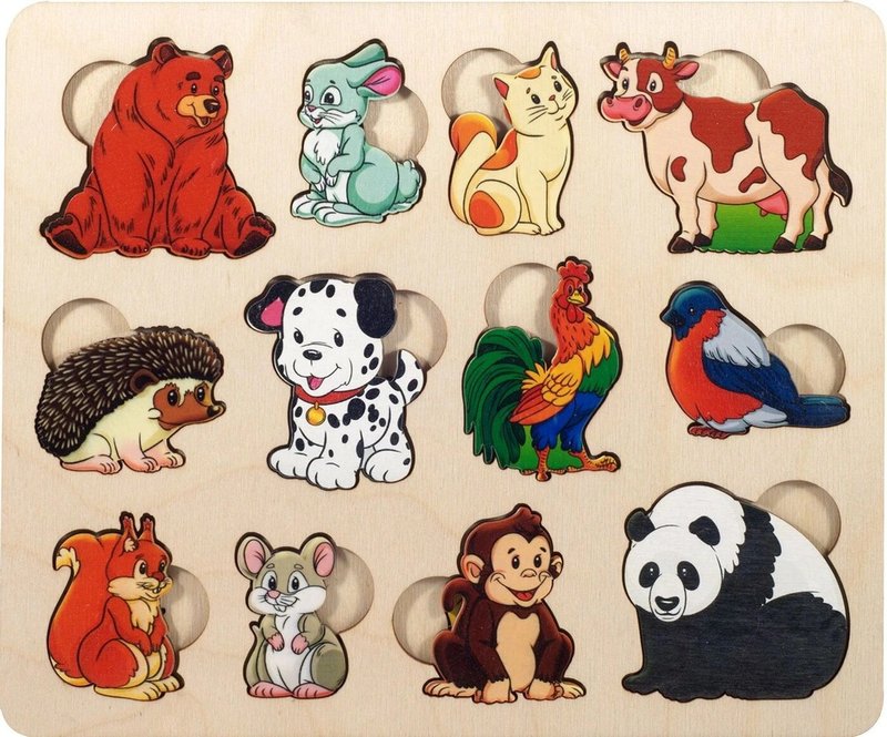 Wooden Puzzle - animals and food, Montessori toddler toy, preschool toy - 寶寶/兒童玩具/玩偶 - 木頭 金色