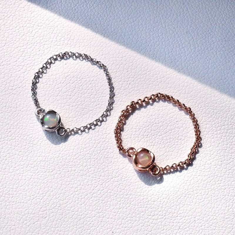 แหวนโซ่พลอยโอปอล Opal the m chain ring #minimthem #minimsignature R108 - แหวนทั่วไป - เงินแท้ 