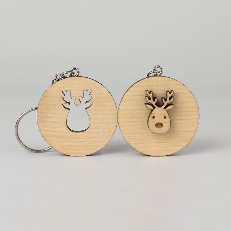 加拿大檜木 Yellow Cedar 原木鑰匙圈 Key Ring 麋鹿款 Reindeer - 鑰匙圈/鑰匙包 - 木頭 黃色
