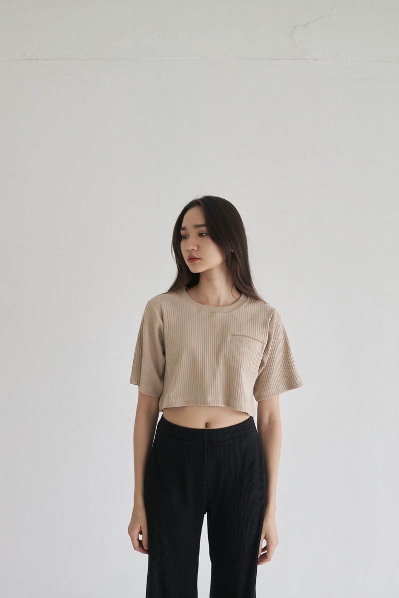 Rib crop top - 女 T 恤 - 其他材質 卡其色