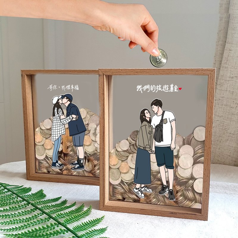【客製】似顏繪存錢筒 壓克力櫸木材質 手繪插畫設計 - 存錢筒 - 木頭 透明