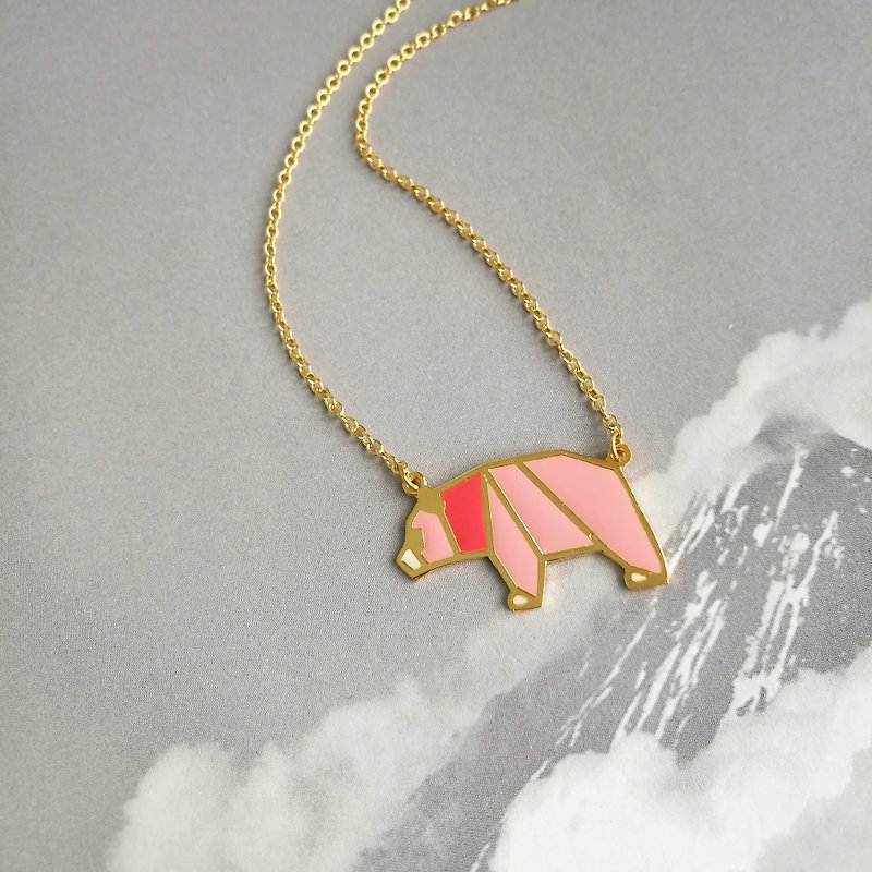 Glorikami Pink Panda Origami Necklace - 項鍊 - 其他金屬 粉紅色