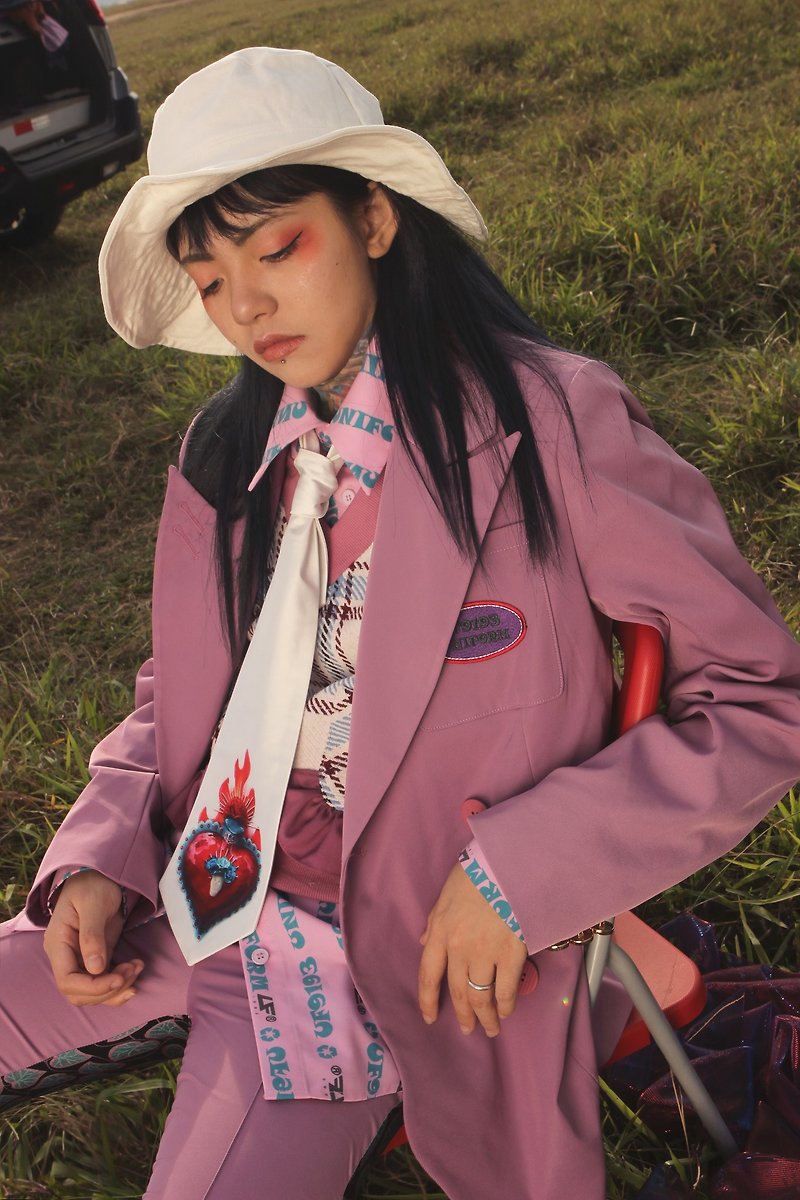 ピンクパープル野生刺繍ルーズカジュアルスーツ - ジャケット - その他の化学繊維 ピンク
