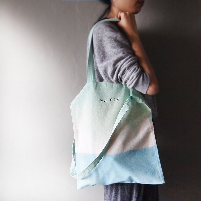 Spring dye / light green and sky blue long x + short strap - Messenger Bags & Sling Bags - Cotton & Hemp Blue