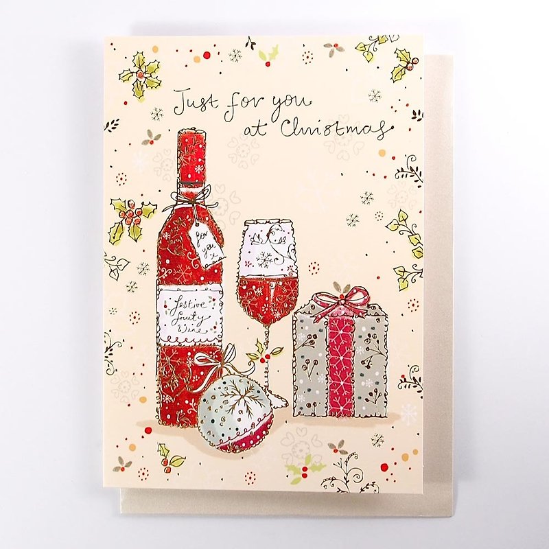 シャンパングラスと美しいギフトクリスマスカード[Ling Design-card Christmas series] - カード・はがき - 紙 多色
