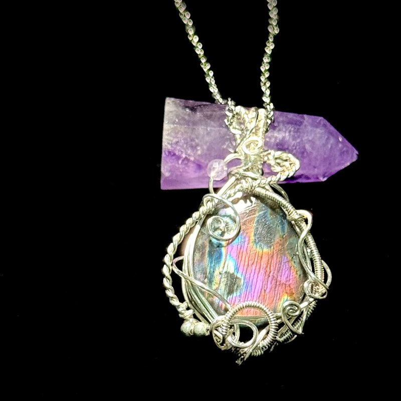 【The Fame】Metal braided labradorite necklace - Necklaces - Crystal Purple