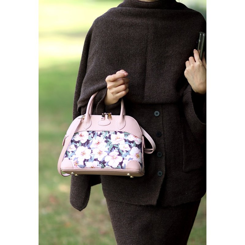 手作り 本革ショルダーバッグ ハンドバッグ ハンドメイド シェル型バッグ ピンクの花柄 - ショルダーバッグ - 革 ピンク