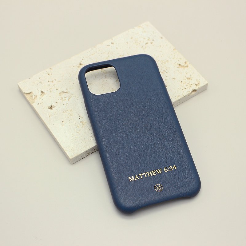 客製化禮物手造真皮革防摔馬卡龍夢幻色彩灰藍色iPhone 13手機殼 - 手機殼/手機套 - 真皮 藍色