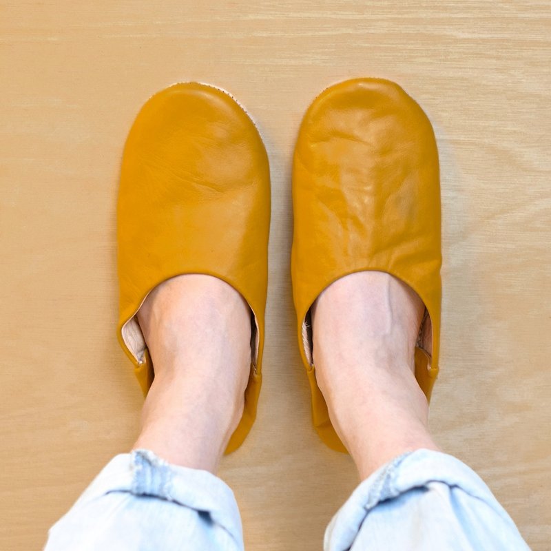 【Babouche】Mustard - Round/Morocco - รองเท้าแตะในบ้าน - หนังแท้ สีเหลือง