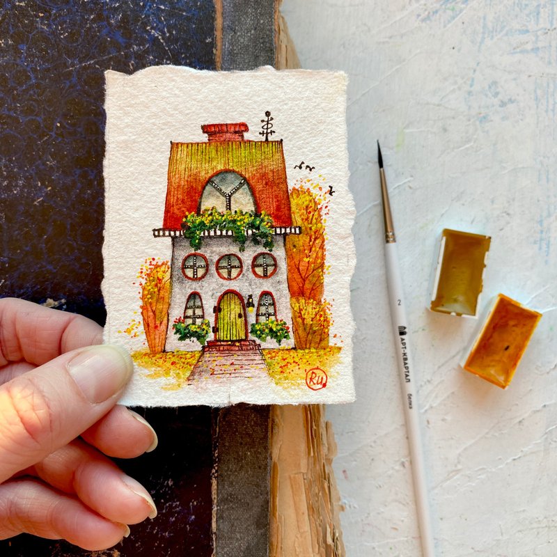 ACEO Autumn art Miniature Original painting Collectible artwork by Rubinova - 海報/掛畫/掛布 - 紙 多色
