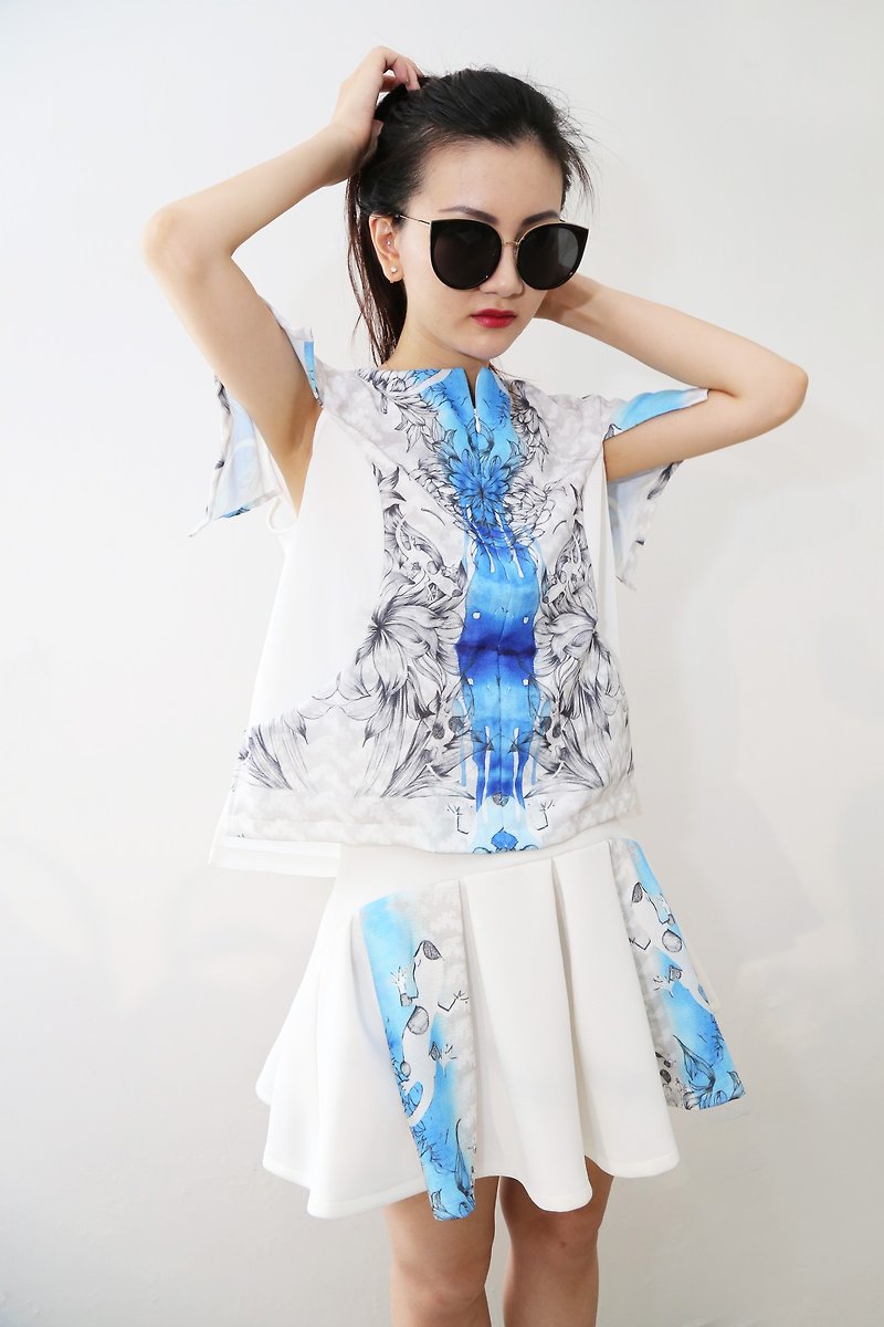 Hong Kong designer brand BLIND by JW elegant front zipper top (water) - เสื้อผู้หญิง - เส้นใยสังเคราะห์ 