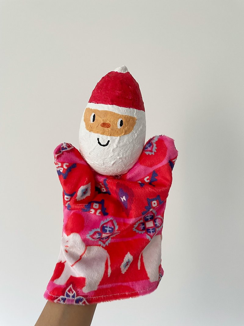 Santa Hand Puppet, Paper Mache Christmas gift for kids - ตุ๊กตา - วัสดุอื่นๆ สีแดง
