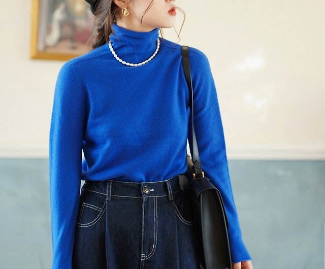 Klein blue 5 colors warm 100% sheep wool integrated turtleneck