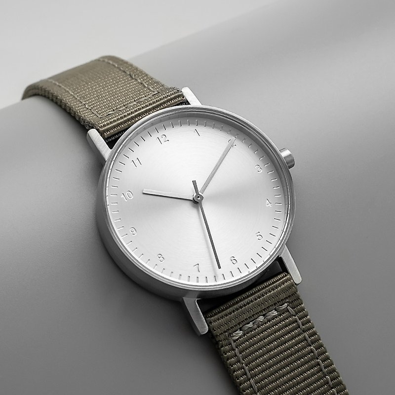 不鏽鋼 女裝錶 銀色 - BIJOUONE彼樹灣 B60系列 銀色表殼 銀色表盤 青灰尼龍表帶手錶