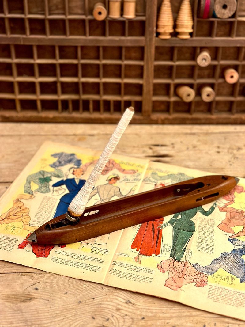 30130法國古董織布機紡紗飛梭與線軸紗線 - 擺飾/家飾品 - 木頭 