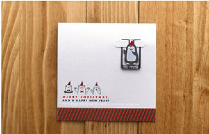 舞動企鵝 聖誕帽款 卡片書籤 - 卡片/明信片 - 銀 
