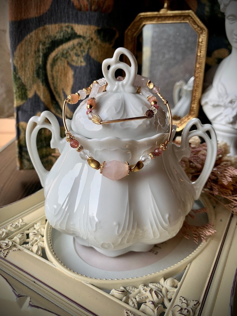 -粉紅香檳-天然水晶手鏈/黃銅手鍊 - 手鍊/手環 - 水晶 粉紅色