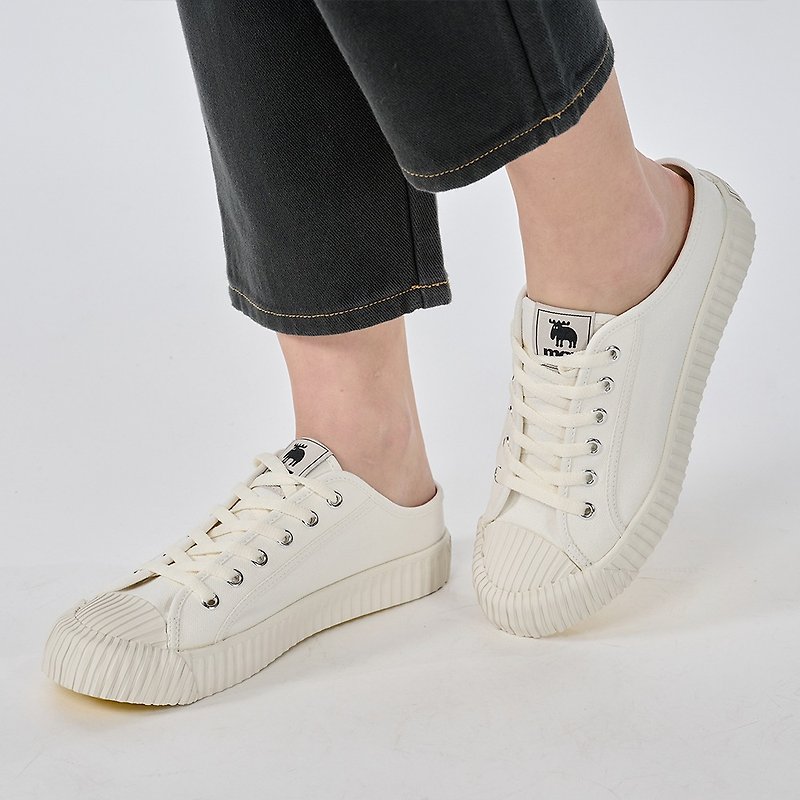 moz瑞典 穆勒拖鞋式餅乾鞋(經典白) - 女休閒鞋/帆布鞋 - 棉．麻 白色