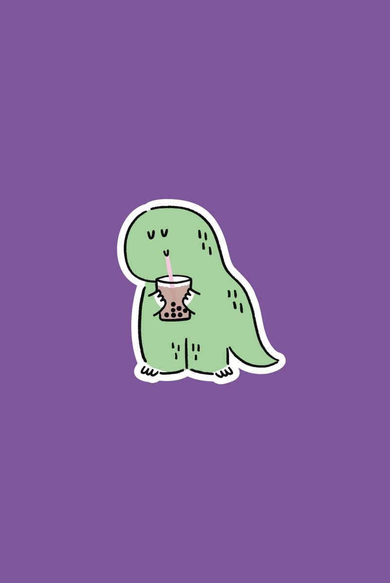 Jurawrsic Die-Cut Waterproof PVC Sticker – Dinosaur with Milk Tea / Bubble Tea - 貼紙 - 紙 紫色