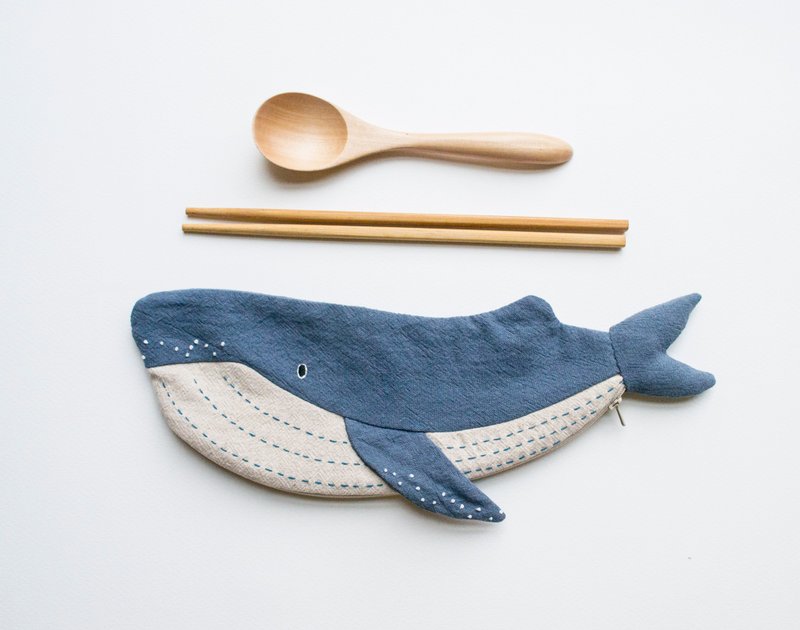 鯨魚 Whale travel cutlery pouch case - Slate - 其他 - 棉．麻 多色