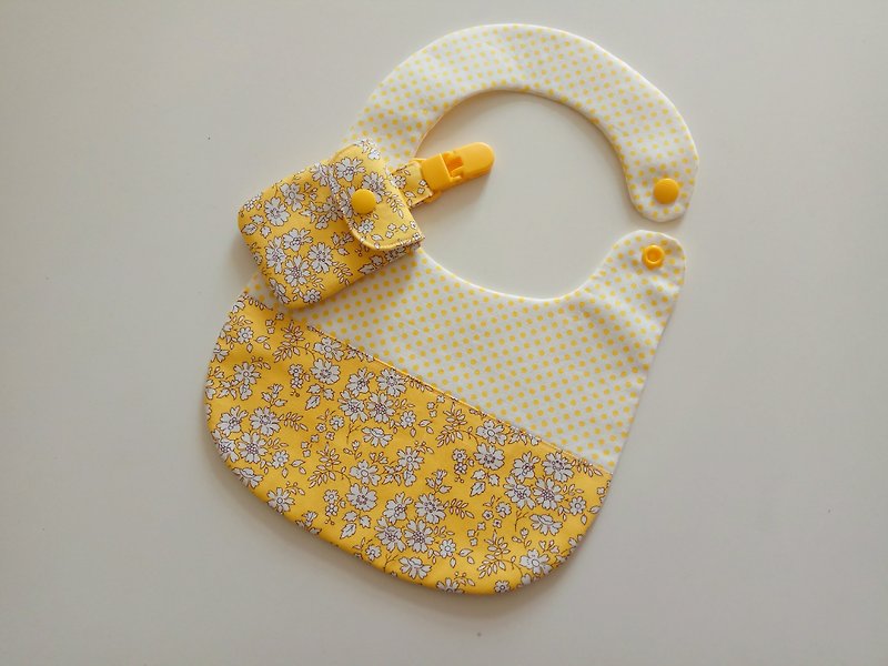 黄色の花の出生の赤ちゃんビブ+ギフトバッグ平和のシンボル - 出産祝い用贈物 - コットン・麻 オレンジ