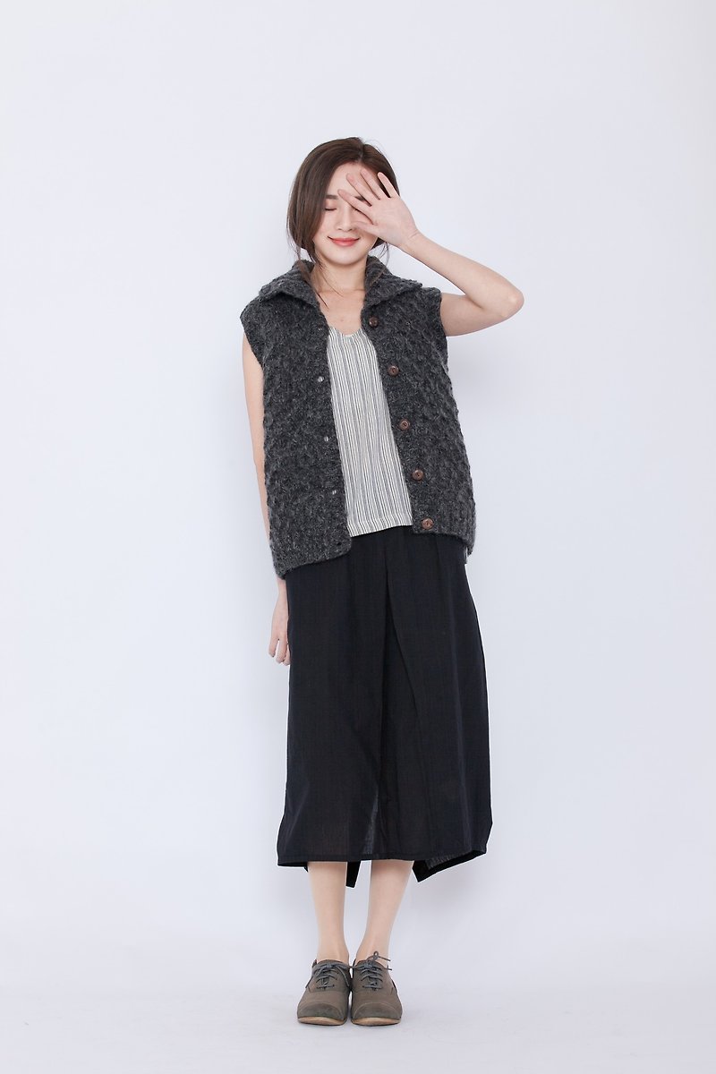 Warm winter wool knitted vest _ high collar _ fair trade - Women's Vests - Wool Gray