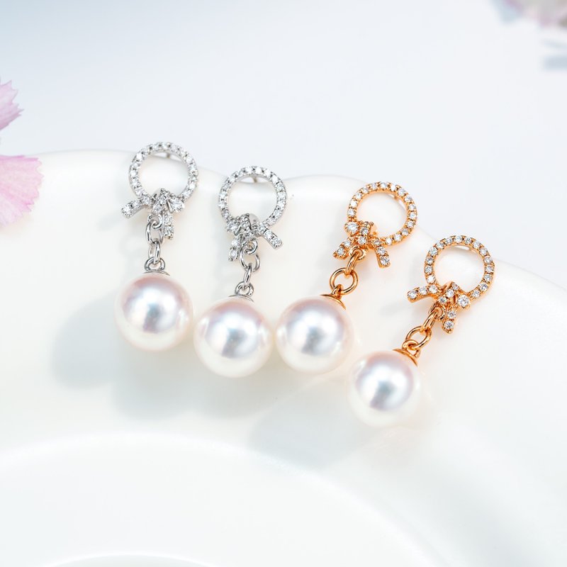 Akoya| Halo Knot |18K Gold | Diamond Earrings - ต่างหู - ไข่มุก 