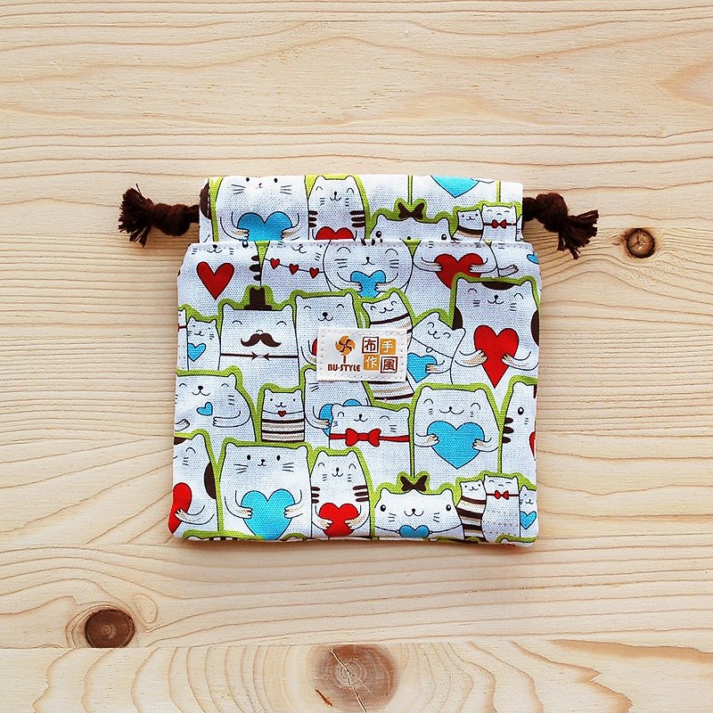 Love Cat Drawstring Pocket (Small) - Toiletry Bags & Pouches - Cotton & Hemp Green