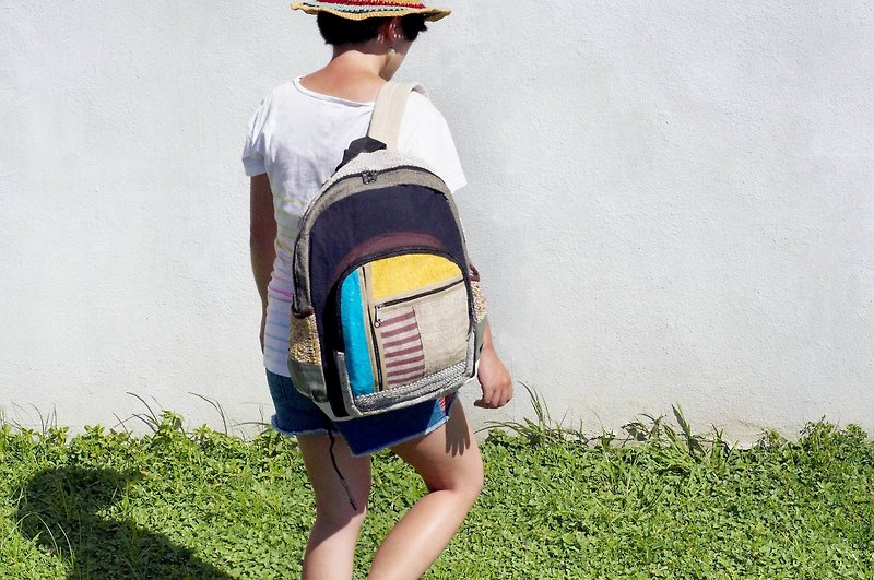 Valentine's Day limited edition after a hand stitching design cotton backpack / shoulder bag / ethnic mountaineering bag / Patchwork bag - blue sky geometric ethnic Backpack - Backpacks - Cotton & Hemp Multicolor