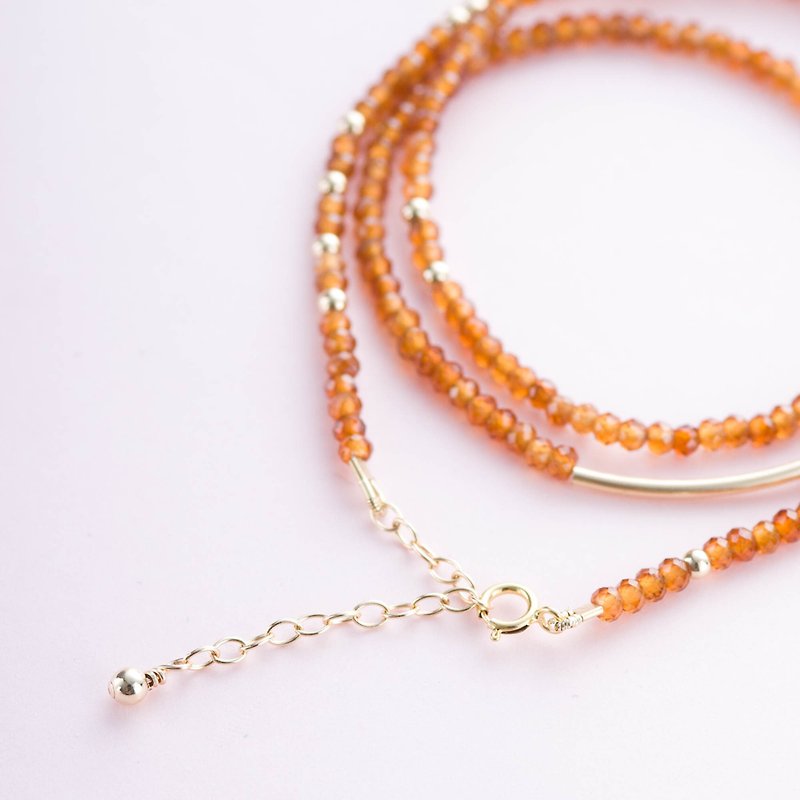 3mm Orange Garnet, 14K Gold Filled Natural Gemstone Crystal Stack Bracelet - สร้อยข้อมือ - คริสตัล สีส้ม