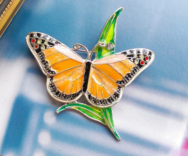 フランス アンティーク ブローチ エナメル バタフライ ちょう 蝶々-