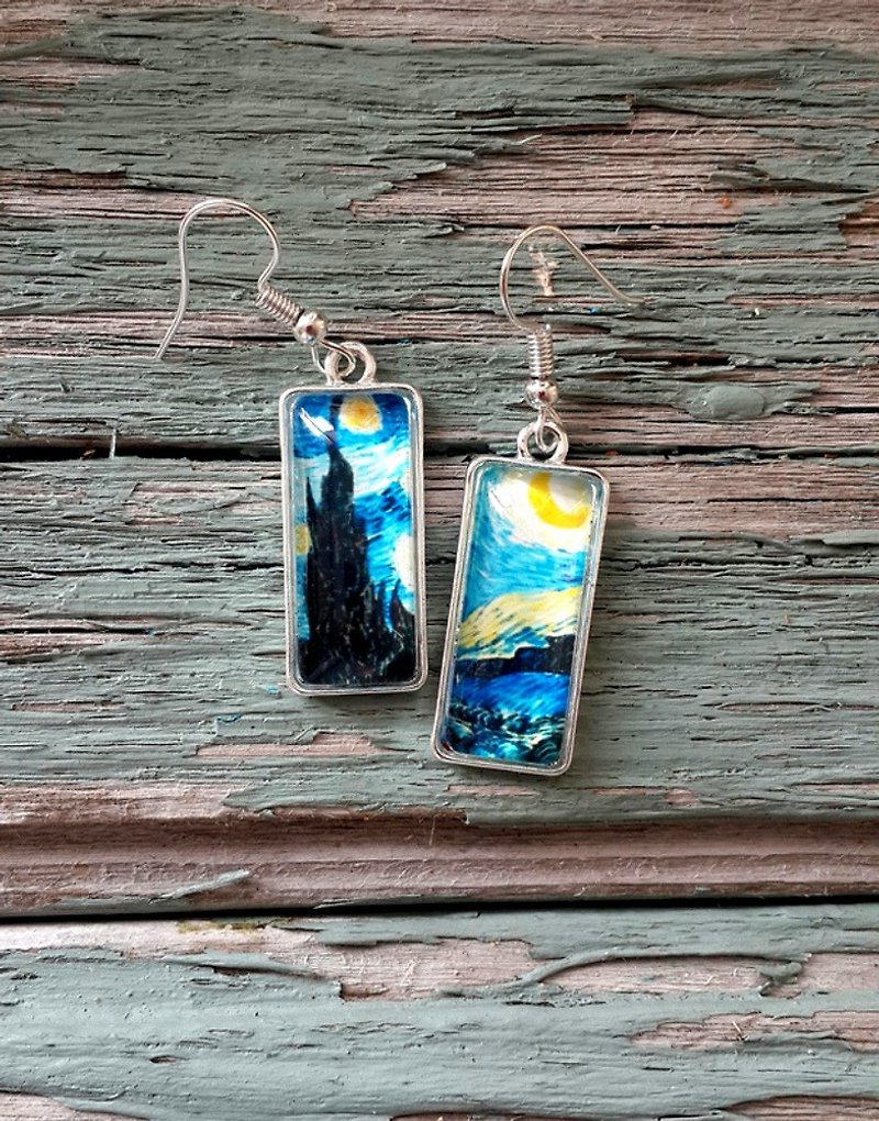 Vincent Van Gogh Starry Night earrings - ต่างหู - สแตนเลส 