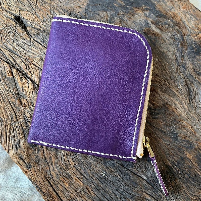 L型錢包-簡易皮夾 葡萄紫 - 銀包 - 真皮 紫色