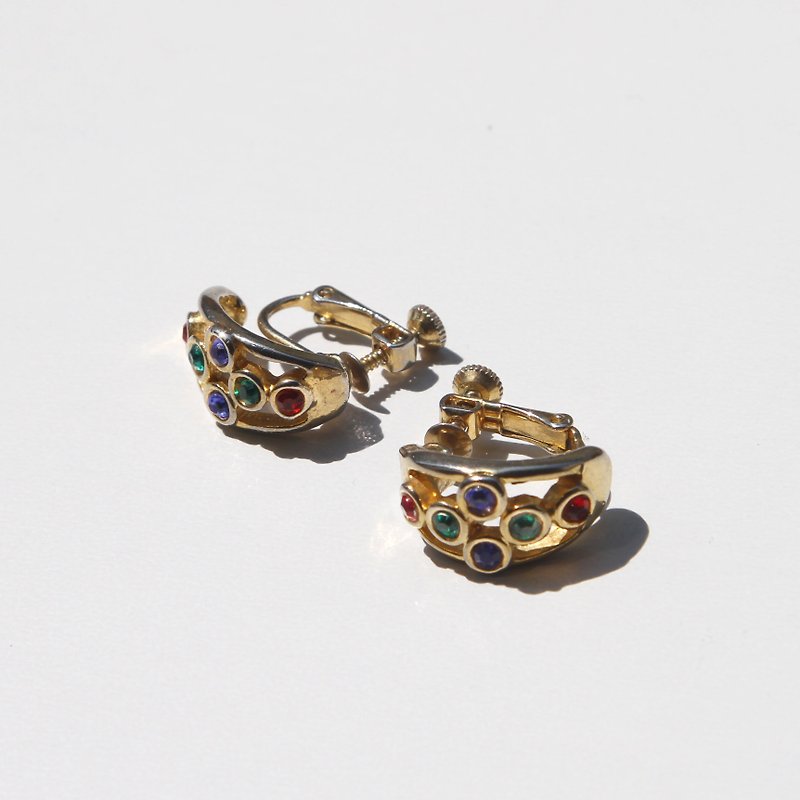 [Egg Plant Vintage] Showa Vintage Clip Metal Antique Earrings - Earrings & Clip-ons - Other Metals Gold