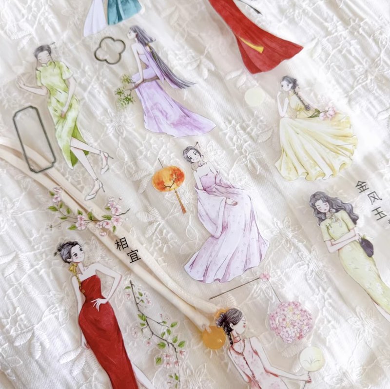 窈窈 新中華風 PET&和紙マスキングテープ ダイカット 5m巻 台湾製 - マスキングテープ・PET テープ - 紙 多色