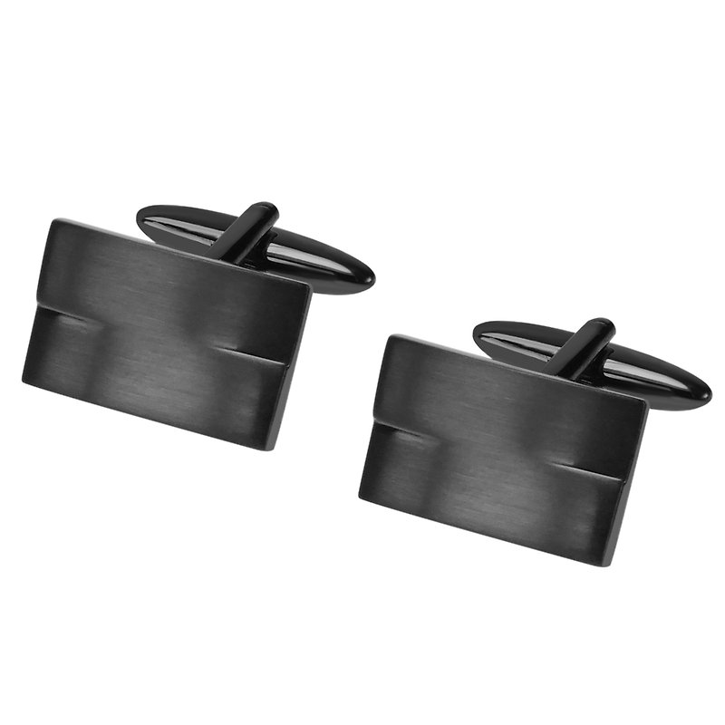 Brush Gunmetal Rectangle Cufflinks - Cuff Links - Other Metals Black